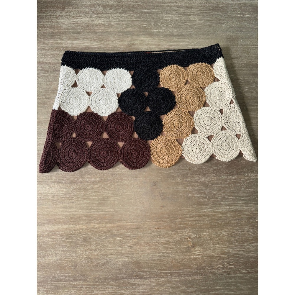 Simon Miller Multi Crochet Circle Mini Skirt XL Black Tan Brown White Boho - Picture 6 of 9